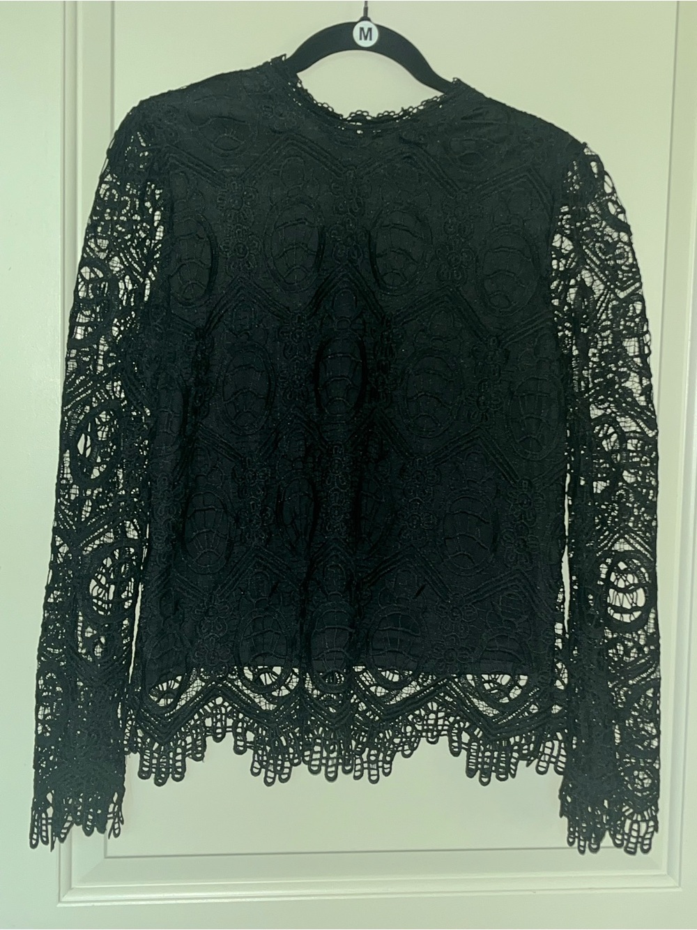 Ultra Pink Black Crochet Lace Long Sleeve Blouse